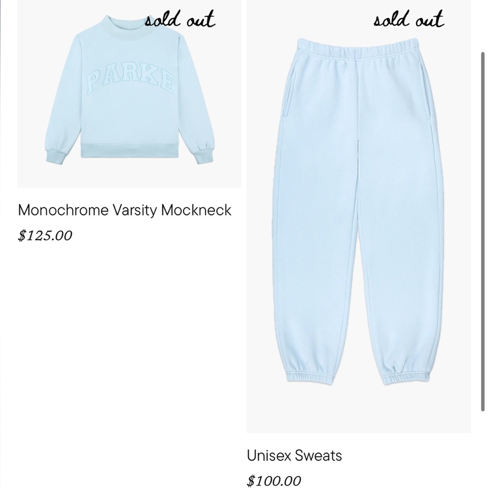 New PARKE ice blue mockneck and sweatpants